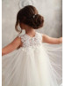 Ivory Lace Tulle Tea Length Flower Girl Dress